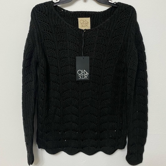 Chaser Sweaters - Chaser Black Chunky Knit Sweater NWT